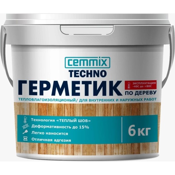 Акриловый герметик для дерева CEMMIX Теплый шов (медовый; 6 кг) 84735746 Акриловый герметик для дерева CEMMIX Теплый шов (медовый; 6 кг) 84735746