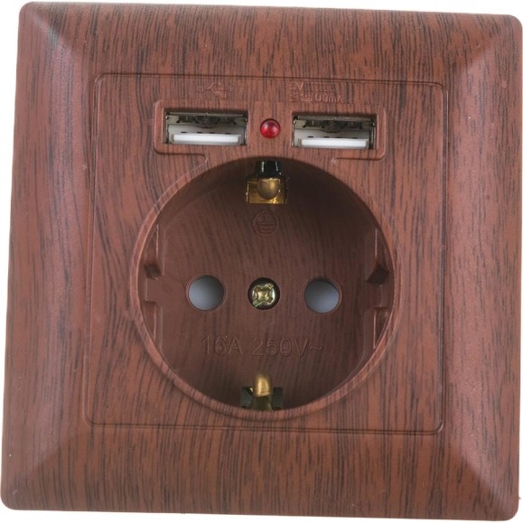 Розетка+USB Intro 441010 PE Schuko со шторками, 16А, 250В 2хUSB, СУ, Solo, Б0043408