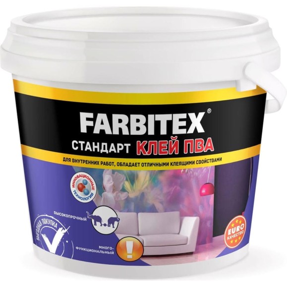 Клей ПВА Farbitex стандарт 0.75 кг 4300002344 Клей ПВА Farbitex стандарт 0.75 кг 4300002344
