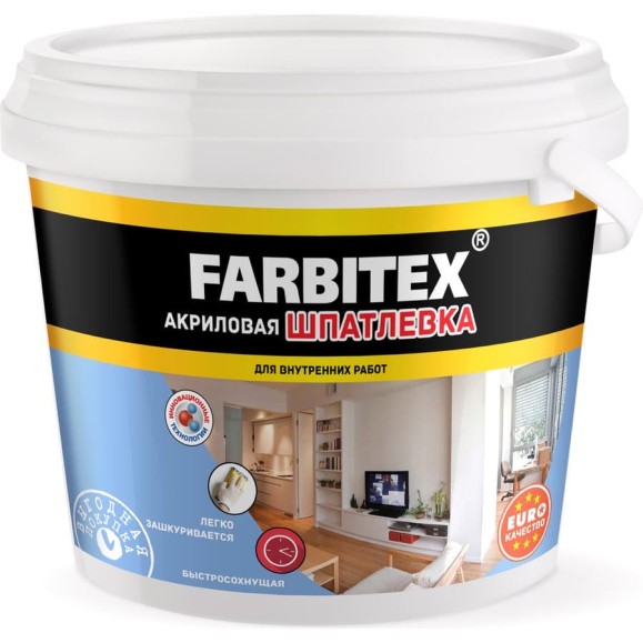 Акриловая шпатлевка Farbitex (для внутренних работ; 9 кг) 4300001565 Акриловая шпатлевка Farbitex (для внутренних работ; 9 кг) 4300001565
