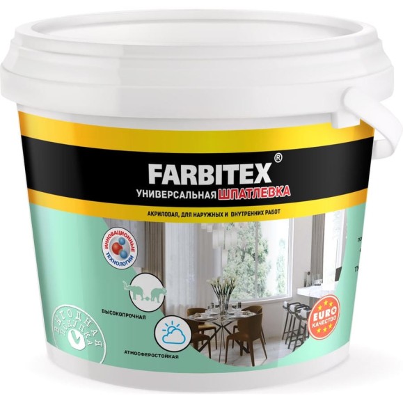Акриловая шпатлевка Farbitex (для наружных и внутренних работ; 9 кг) 4300001568 Акриловая шпатлевка Farbitex (для наружных и внутренних работ; 9 кг) 4300001568