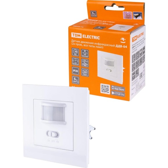 Датчик движения TDM ELECTRIC ДДВ-04 2х пров., все типы ламп 500Вт, 10-420с, 9м, 5+Лк, 160гр, IP20, SQ0324-0045