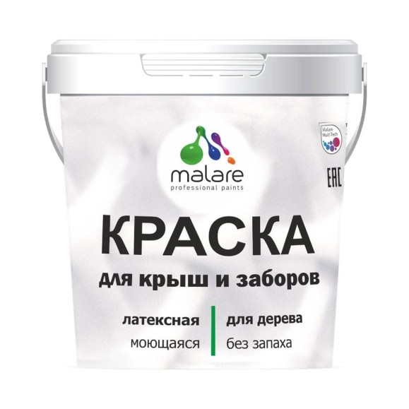 Акриловая краска MALARE для деревянного забора по дереву для наружных и внутренних работ, без запаха, матовая, белый, 1 кг2014567976003 КДЗАБЕЛМ0100 Акриловая краска MALARE для деревянного забора по дереву для наружных и внутренних работ, без запаха, матовая, белый, 1 кг2014567976003 КДЗАБЕЛМ0100