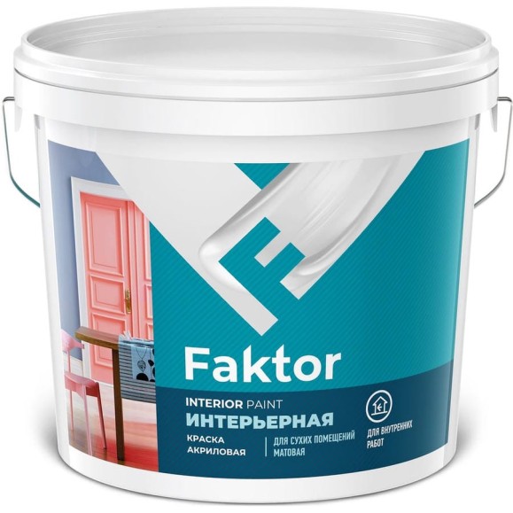 Акриловая краска ЯРОСЛАВСКИЕ КРАСКИ FAKTOR для интерьеров белая, ведро 13 кг О05357