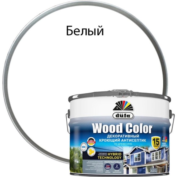 Кроющий антисептик Dufa WOOD COLOR белый база 1 9 л МП00-007350