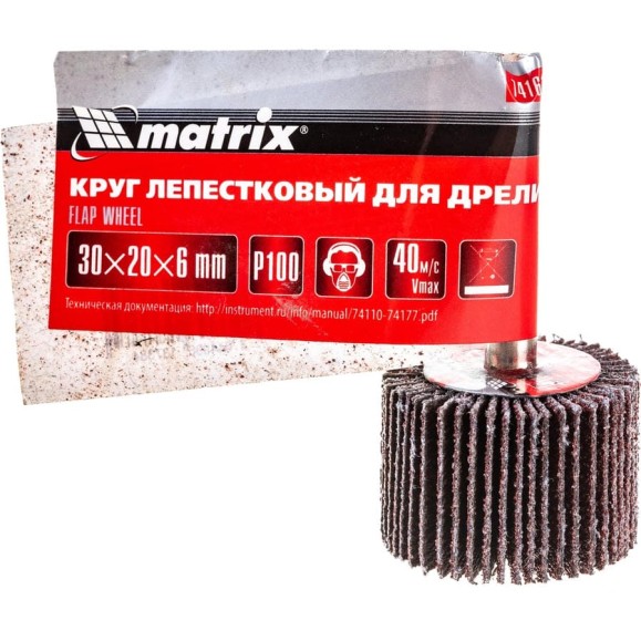 Круг лепестковый (30x20x6 мм; Р100) для дрели MATRIX 74161 Круг лепестковый (30x20x6 мм; Р100) для дрели MATRIX 74161