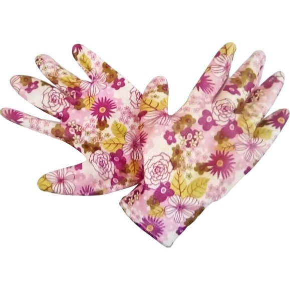 Садовые перчатки СПЕЦ Garden Flowers полиэстер, с прозрачным нитриловым покрытием, р. М/8 GF-PN-08M