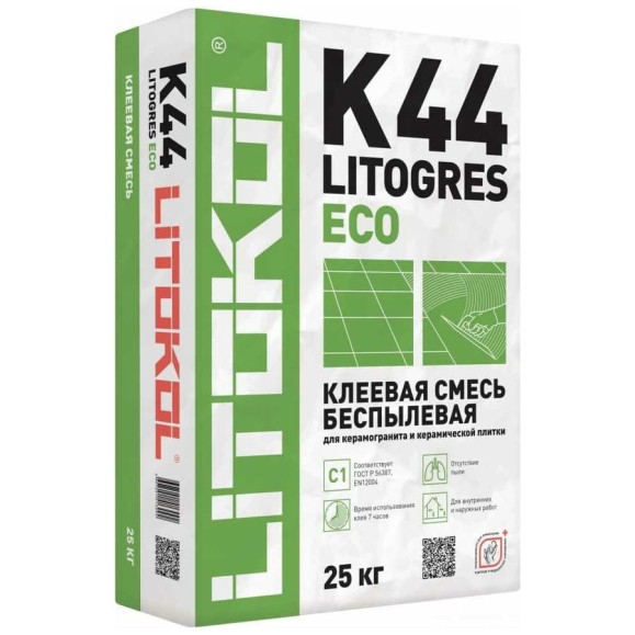 Беспылевая клеевая смесь LITOKOL Litogres К44 ECO класс C1, 25 кг 326110002 Беспылевая клеевая смесь LITOKOL Litogres К44 ECO класс C1, 25 кг 326110002