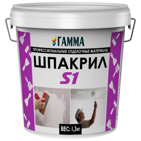 Акриловая шпаклевка ГАММА Шпакрил 1.3 кг 233985 Акриловая шпаклевка ГАММА Шпакрил 1.3 кг 233985