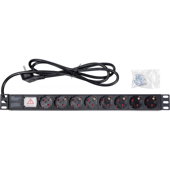 Блок розеток Netlink NL, 220V, 16A, 8гн с фильтром, 19 дюймов, с разъемом IEC 60320 C14 УТ000003923