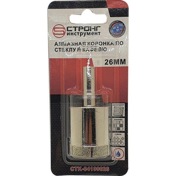 Алмазная коронка по керамике и стеклу 26 мм Strong CTK-04100026