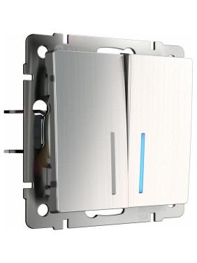 Двухклавишный проходной выключатель WERKEL W1122102 с подсветкой глянцевый никель a051088