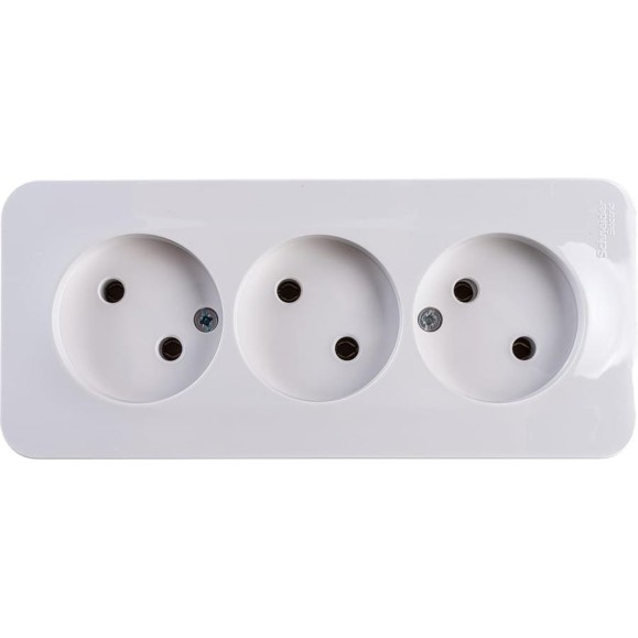 3-ая розетка Systeme Electric BLANCA открытой установки, без заземления, без шторок, белый BLNRA000311