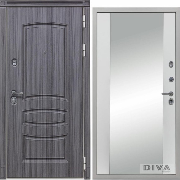 Дверь DIVA 42 Зеркало 2050x960 мм Правая Сандал серый - Д15 Белый Софт УТ-00073699