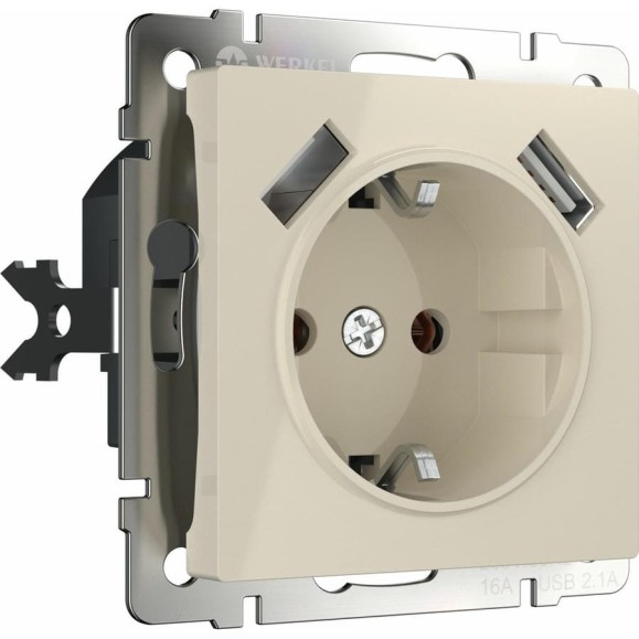 Розетка с заземлением, шторками и USBх2 WERKEL W1171503/ (слоновая кость) a051486