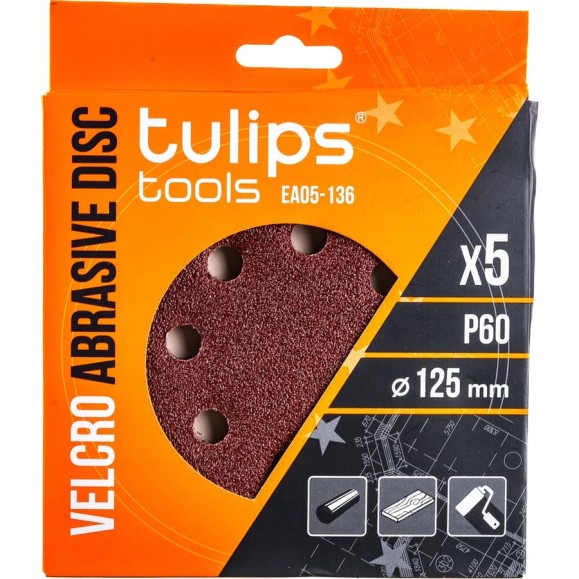 Диск шлифовальный с липучкой (5 шт; 125 мм; P60) Tulips tools EA05-136 Диск шлифовальный с липучкой (5 шт; 125 мм; P60) Tulips tools EA05-136
