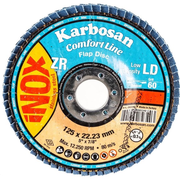 Диск лепестковый Inox (125х22 мм; Р60) Karbosan KAR-982340 Диск лепестковый Inox (125х22 мм; Р60) Karbosan KAR-982340