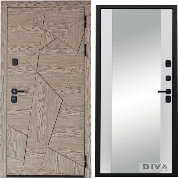 Дверь DIVA 97/1 2050x960 мм Зеркало Правая Дуб натуральный - Д15 Белый Софт УТ-00074262