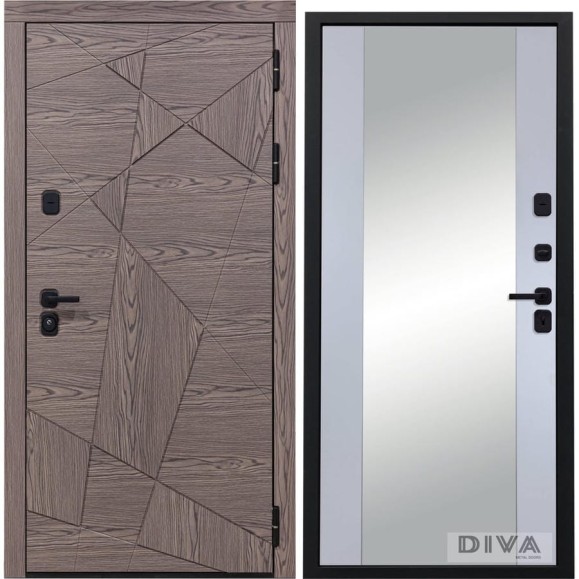 Дверь DIVA 97/2 2050x860 мм Зеркало Правая Дуб коньяк - Д15 Силк Маус УТ-00073745