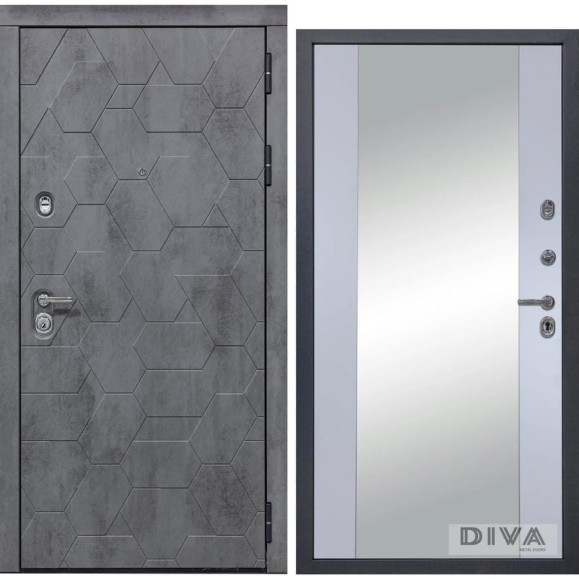 Дверь DIVA 51 2050x960 мм Зеркало Правая Бетон темный - Д15 Силк маус УТ-00074340