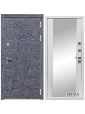 Дверь DIVA 97/3 Зеркало 2050x860 мм Правая Дуб Графит - Д15 Белый Софт УТ-00074912