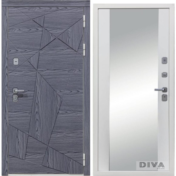 Дверь DIVA 97/3 Зеркало 2050x960 мм Правая Дуб Графит - Д15 Белый Софт УТ-00074914