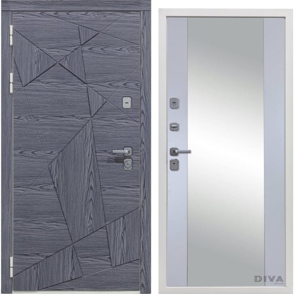 Дверь DIVA 97/3 Зеркало 2050x960 мм Левая Дуб Графит - Д15 Силк Маус УТ-00074907