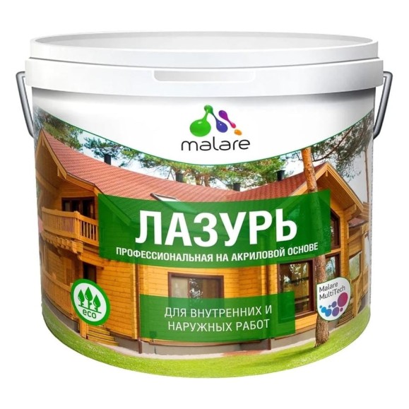 Лазурь-антисептик Professional для дерева MALARE, для любых деревянных поверхностей, акриловая, с антисептическим эффектом, быстроcохнущая без запаха, Тик, 9л ЛЗРТИКПГ0900