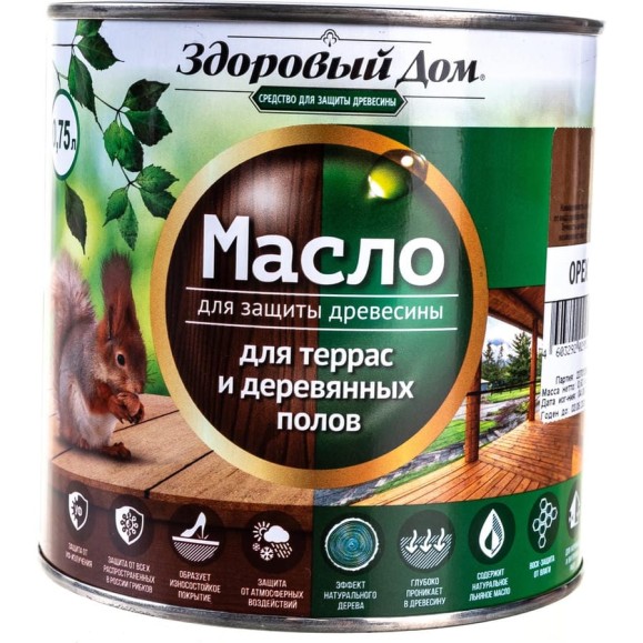 Масло для террас и деревянных полов Здоровый Дом орех 0,75 л Лк-00009553 Масло для террас и деревянных полов Здоровый Дом орех 0,75 л Лк-00009553