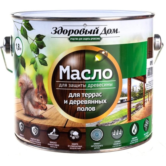 Масло для террас и деревянных полов Здоровый Дом орех 1,8 л Лк-00009554 Масло для террас и деревянных полов Здоровый Дом орех 1,8 л Лк-00009554