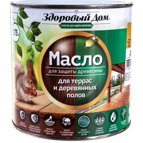 Масло для террас и деревянных полов Здоровый Дом дуб 0,75 л Лк-00009559