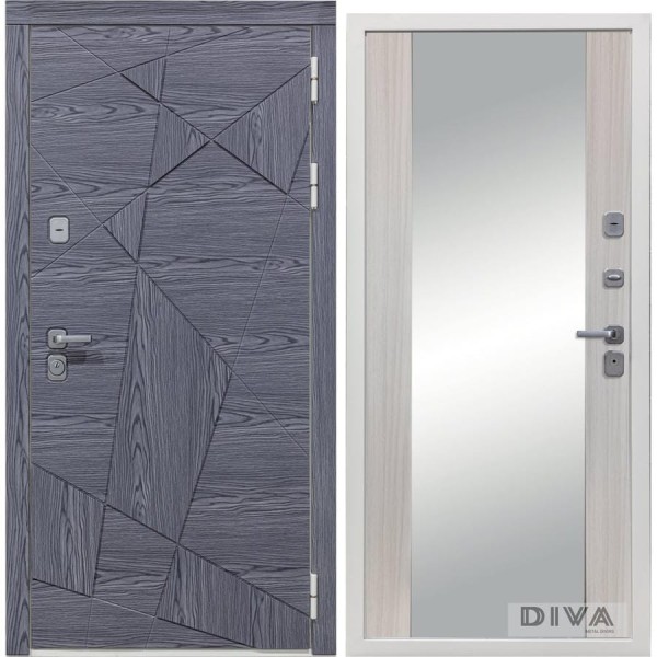 Дверь DIVA 97/3 Зеркало 2050x960 мм Правая Дуб графит - Д15 Сандал белый УТ-00074934
