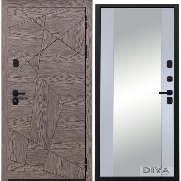 Дверь DIVA 97/2 2050x960 мм Зеркало Правая Дуб коньяк - Д15 Силк маус УТ-00074857