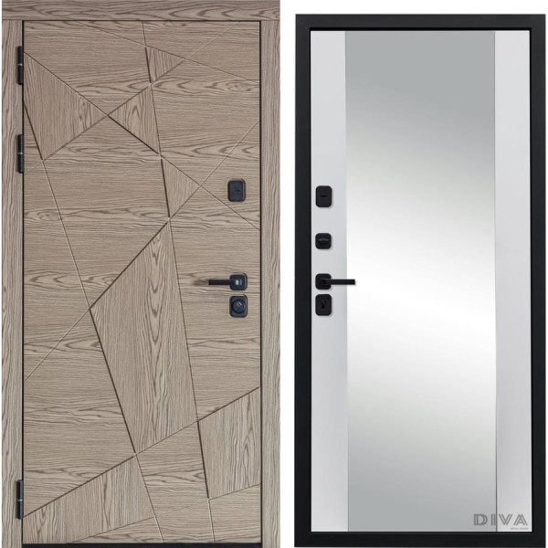 Дверь DIVA 97/1 2050x960 мм Зеркало Левая Дуб натуральный - Д15 Белый софт УТ-00074964