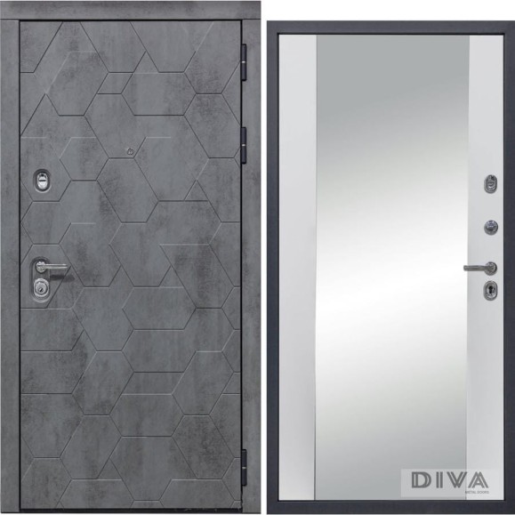 Дверь DIVA 51 Зеркало 2050x860 мм Правая Бетон Темный - Д15 Белый Софт УТ-00074079