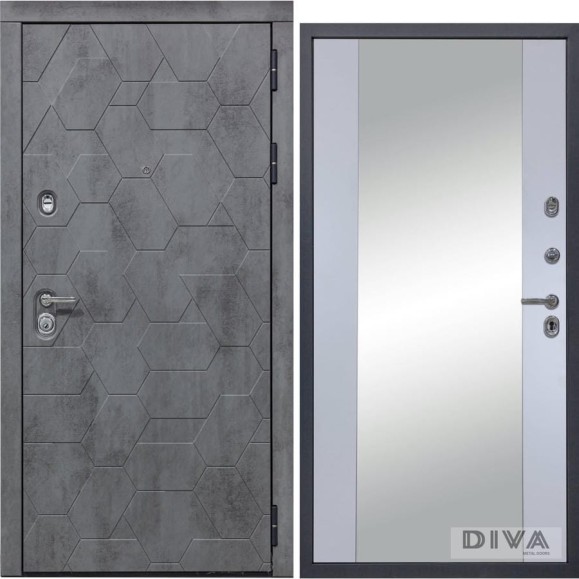 Дверь DIVA 51 Зеркало 2050x860 мм Правая Бетон Темный - Д15 Силк Маус УТ-00073736