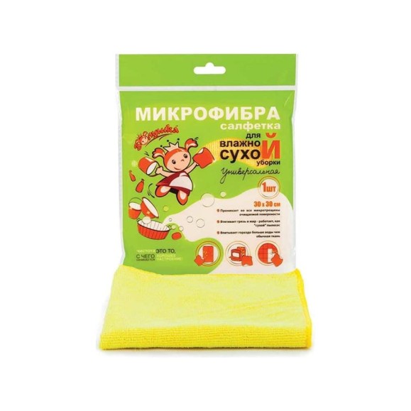 Сухая салфетка из микрофибры Золушка универсальная, 30х30 см, 1 шт. 6489