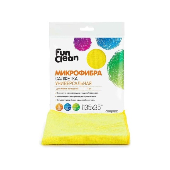 Сухая салфетка из микрофибры Fun Clean универсальная, для уборки помещений, 35х35 см, 1 шт. 6481