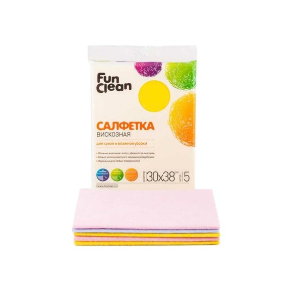Сухая салфетка из вискозы Fun Clean для сухой и влажной уборки, 30х38 см, 5 шт. 6806 Сухая салфетка из вискозы Fun Clean для сухой и влажной уборки, 30х38 см, 5 шт. 6806