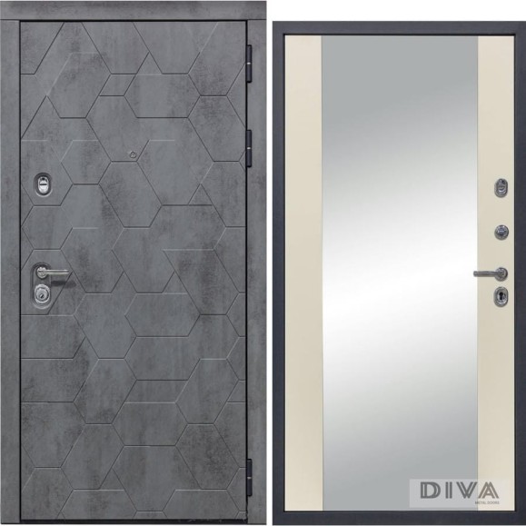 Дверь DIVA 51 Зеркало 2050x860 мм Правая Бетон темный - Д15 Софт шампань УТ-00074465