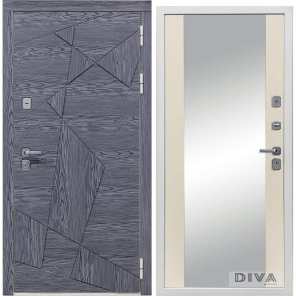 Дверь DIVA 97/3 Зеркало 2050x960 мм Правая Дуб графит - Д15 Софт шампань УТ-00074920