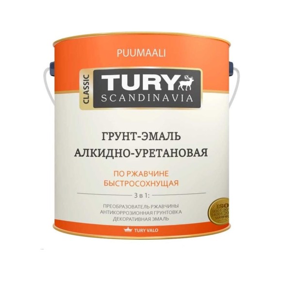 Грунт-эмаль TURY АУ по ржавчине 3 в 1 белая, 2 кг 2007644