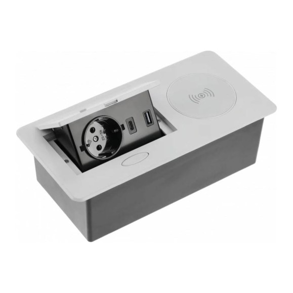 Выдвижной блок розеток GTV выдвижная розетка на 1 EURO розетку и 2 USB-A+C, беспроводная зарядка, серый, AE-PB1SAVAP-53 Выдвижной блок розеток GTV выдвижная розетка на 1 EURO розетку и 2 USB-A+C, беспроводная зарядка, серый, AE-PB1SAVAP-53
