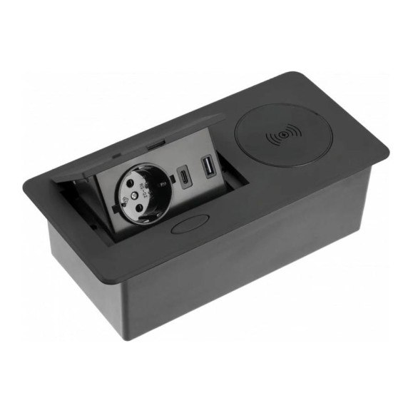 Выдвижной блок розеток GTV выдвижная розетка на 1 EURO розетку и 2 USB-A+C, беспроводная зарядка, черный, AE-PB1SAVAP-20 Выдвижной блок розеток GTV выдвижная розетка на 1 EURO розетку и 2 USB-A+C, беспроводная зарядка, черный, AE-PB1SAVAP-20