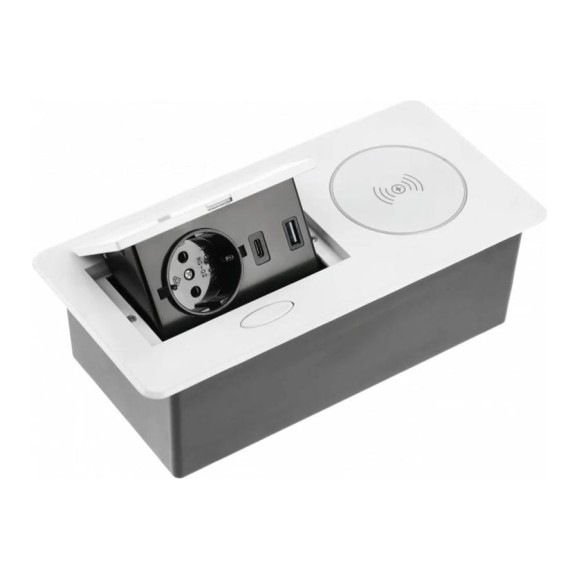 Выдвижной блок розеток GTV выдвижная розетка на 1 EURO розетку и 2 USB-A+C, беспроводная зарядка, белый, AE-PB1SAVAP-10 Выдвижной блок розеток GTV выдвижная розетка на 1 EURO розетку и 2 USB-A+C, беспроводная зарядка, белый, AE-PB1SAVAP-10