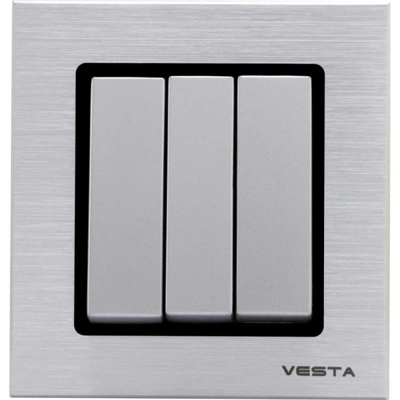 Выключатель Эксклюзивный Серебристый Металлик трехклавишный Metronex Electric FVK050306STA Выключатель Эксклюзивный Серебристый Металлик трехклавишный Metronex Electric FVK050306STA