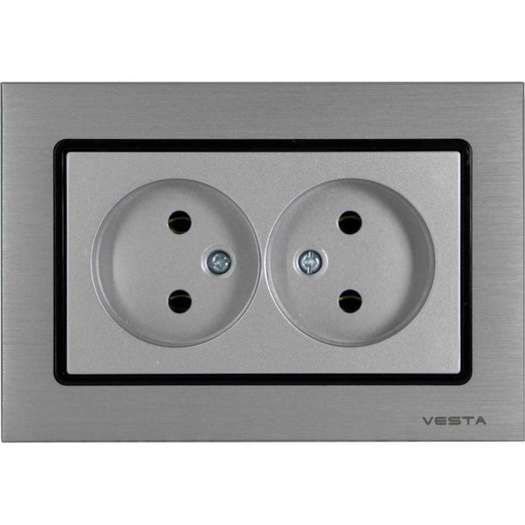 Розетка Metronex Electric Exclusive Silver Metallic двойная без заземления FRZ00041021SER