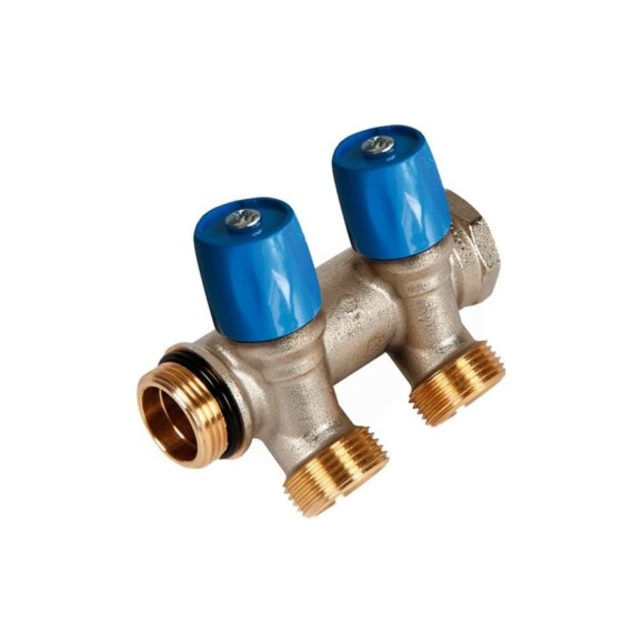 Коллектор HENCO VBS с синими вентилями, 3/4"НР под евроконус, 3/4" - 2xEK VBS050502-BL
