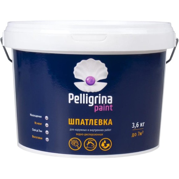 Универсальная акриловая шпатлевка PELLIGRINA PAINT для наружных и внутренних работ, 3.6 кг 231234 Универсальная акриловая шпатлевка PELLIGRINA PAINT для наружных и внутренних работ, 3.6 кг 231234