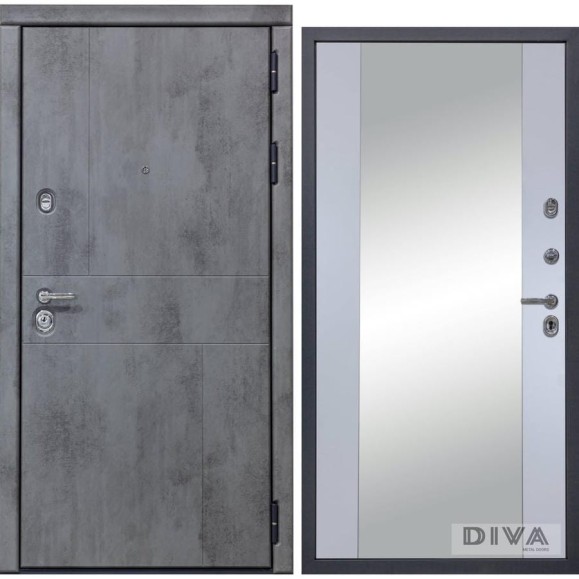 Дверь DIVA 48 (2050x960 мм; зеркало; правая; бетон темный - Д15 Силк Маус) УТ-00073379
